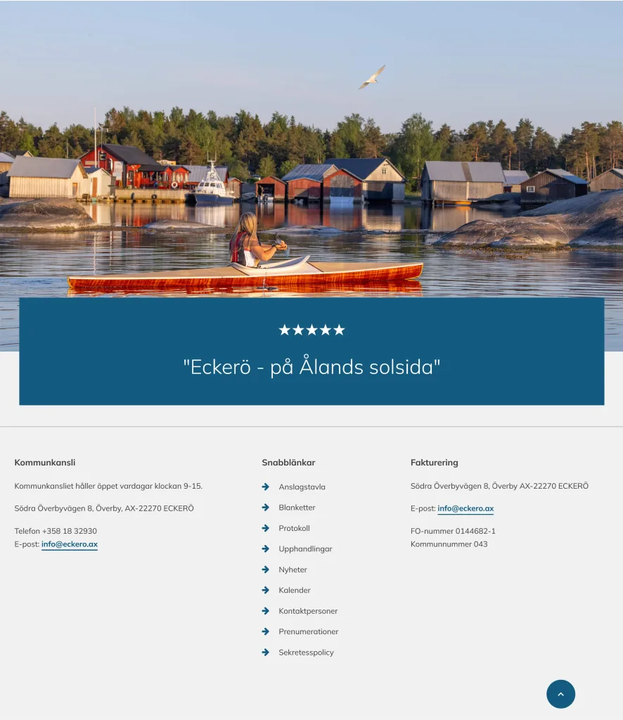 Ett skärmklipp av webbplats för Eckerö kommun.