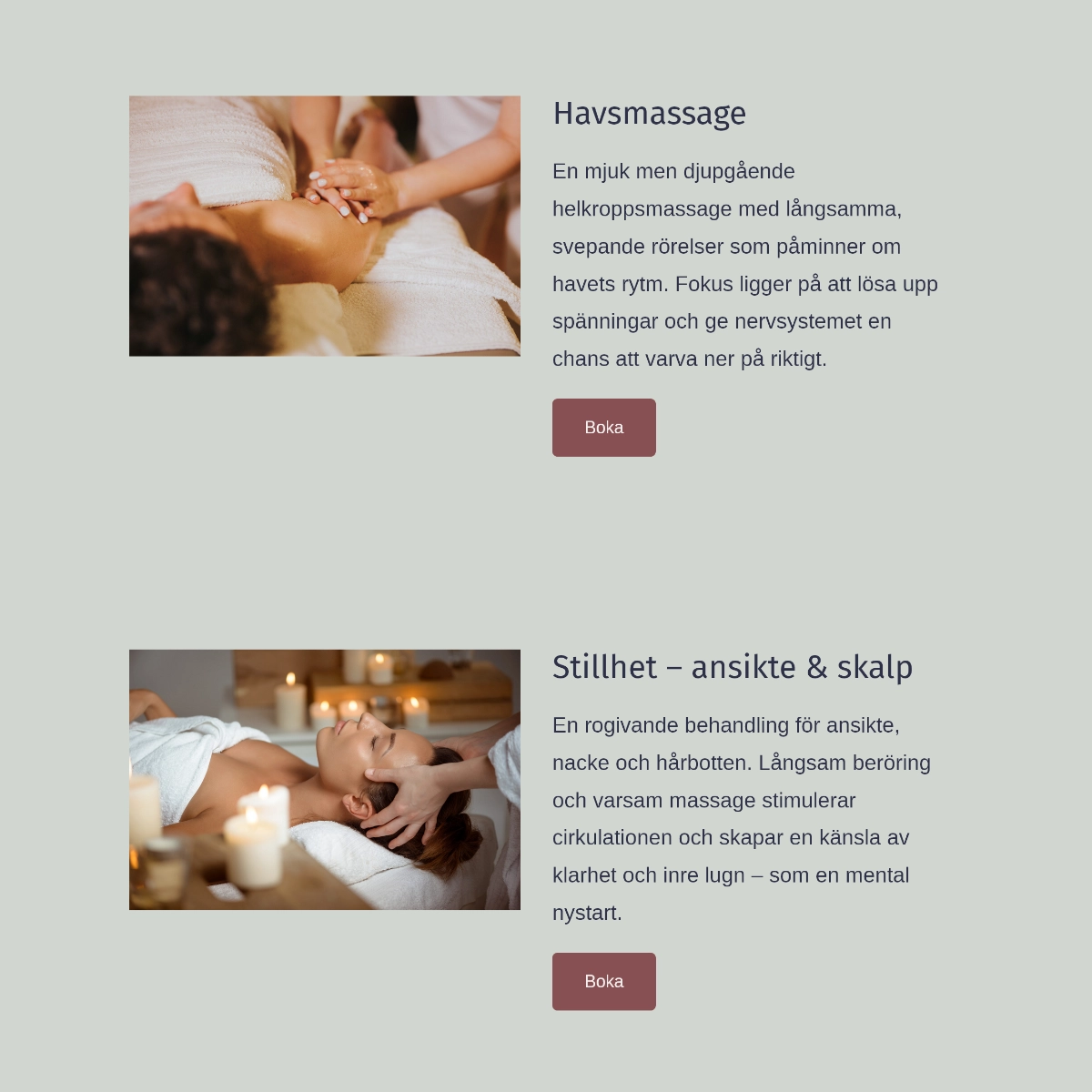 Beskrivningar av ett par spa-behandlingar.