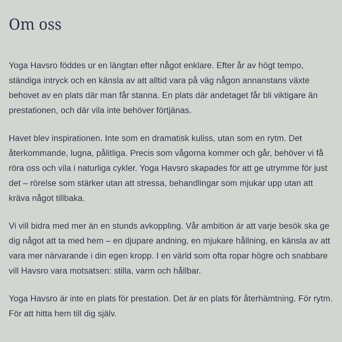 Skärmklipp på en webbsida med beskrivning av företaget Yoga Havsro.