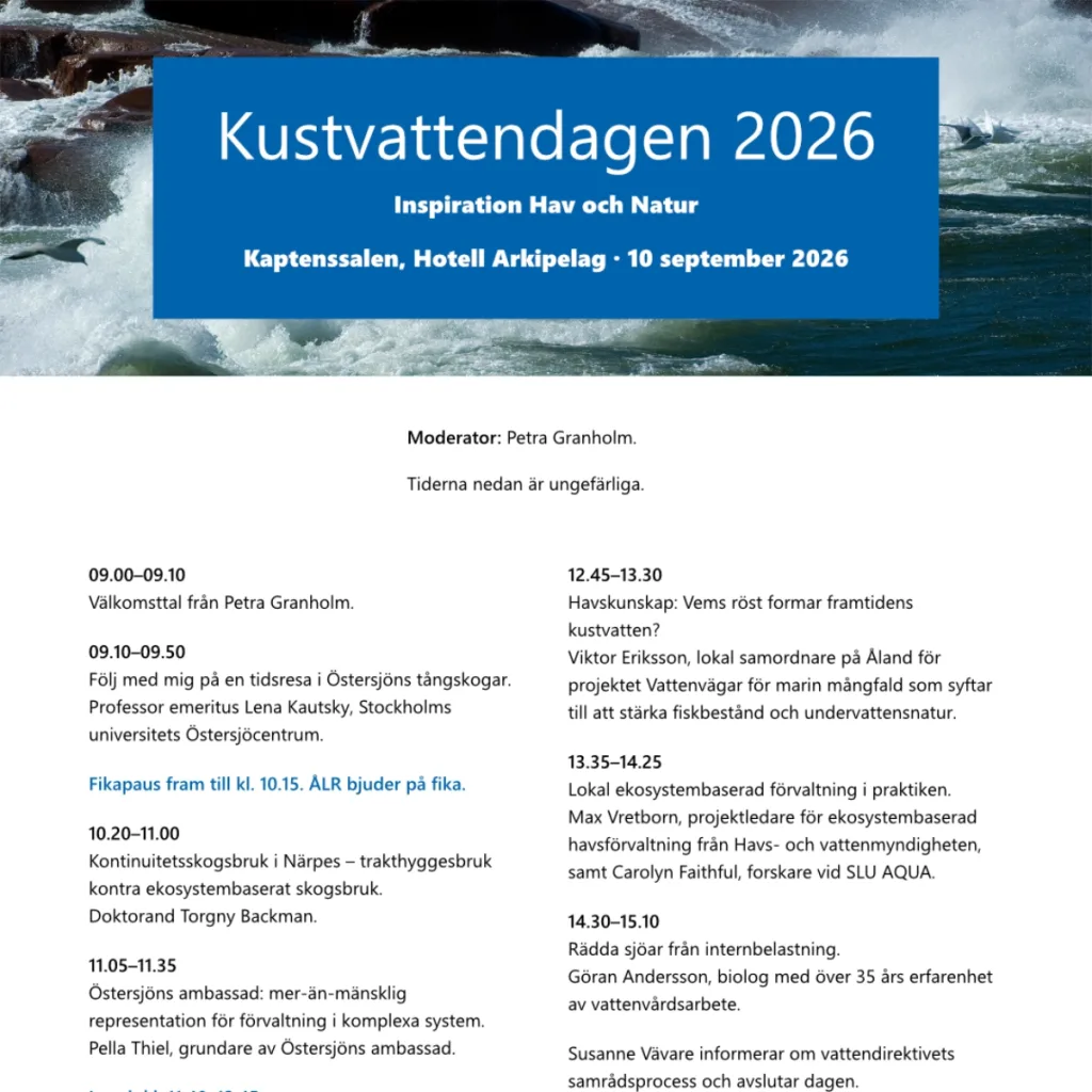 Programblad för Ålands landskapsregerings Kustvattendag 2026.